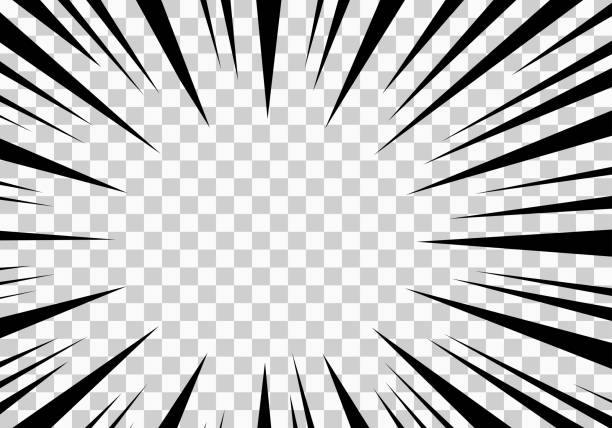 комикс манга эффект вектор прозрачный фон, масштаб абстрактного узора, скорость радиальной линии кадра, взрыв черного луча. мультяшный пол� - lined pattern flash stock illustrations