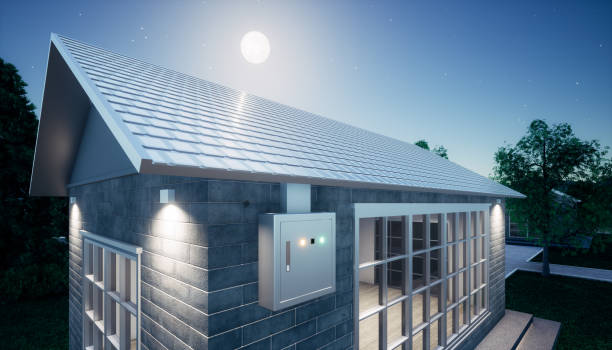 istock 3d rendering of eco house at night. 1358664198