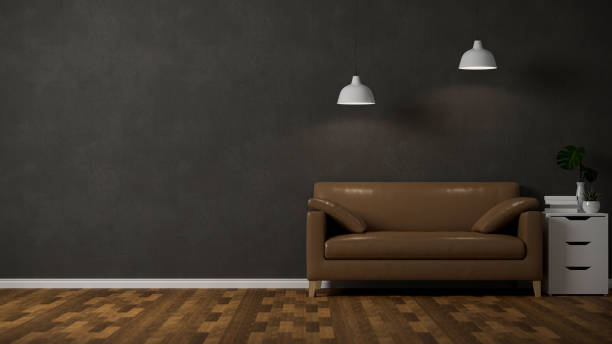 istock Modern dark classic living room interior with brown leather sofa 1358666586