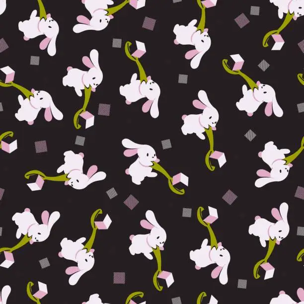 Vector illustration of Cute Bunnies and Their Spoons Festival Vector Seamless Pattern