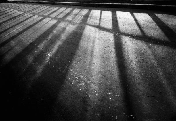 istock Black & white beams on street asphalt background 1358677488