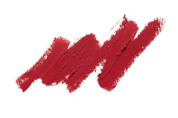 istock Red color lipstick stroke texture on white 1358678110
