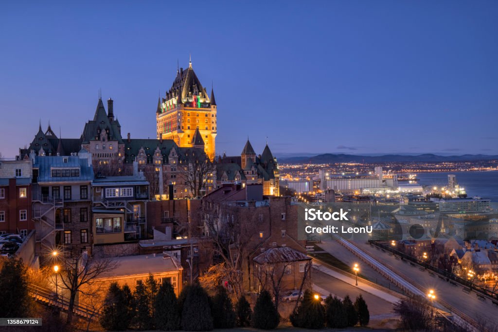 Quebec City Cityscape at night, Canada Quebec City Cityscape in late fall. Quebec City Stock Photo