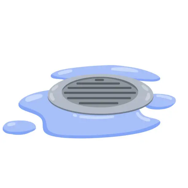Vector illustration of Drain in plumbing. Sink hole on floor.
