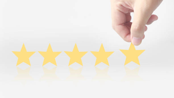 istock Rise on increasing five stars in human hand, Increase rating evaluation 1358680755