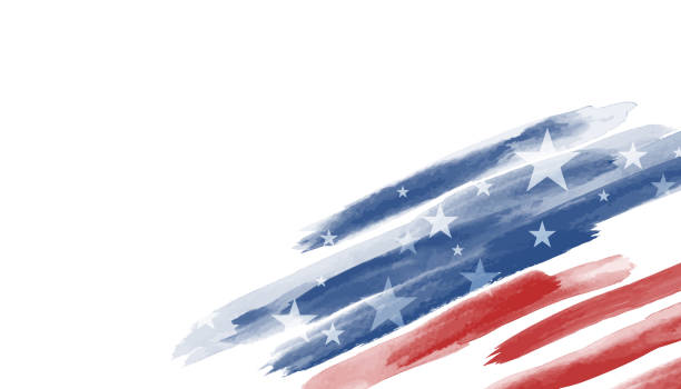 illustrazioni stock, clip art, cartoni animati e icone di tendenza di bandierina americana dell'acquerello su priorità bassa bianca illustrazione vettoriale degli stati uniti d'america - american flag