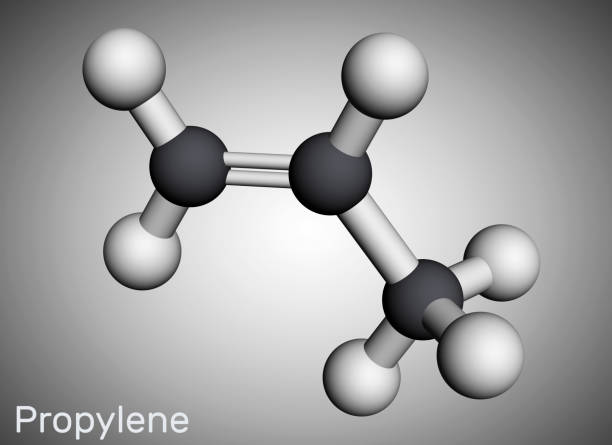 ilustrações, clipart, desenhos animados e ícones de propeno, molécula de propileno. é o membro mais simples da classe alkene de hidrocarbonetos, composto orgânico insaturado com dupla ligação. modelo molecular. renderização 3d - hydrogen bond