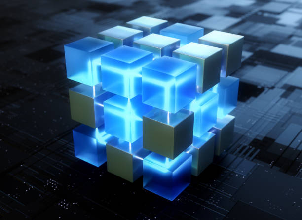 istock Abstract blockchain or networking concept - Small blocks forming a bigger block 1358688838