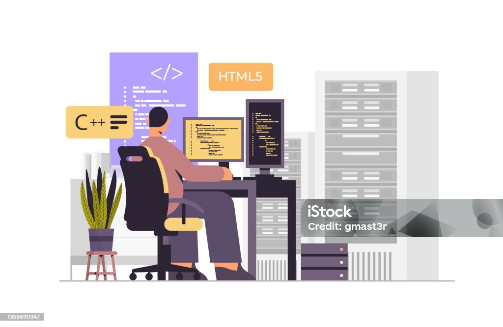 Web Developer Creating Program Code On Computer Monitor Development Of ...