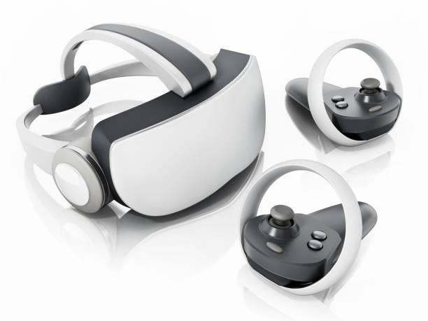 Generic virtual reality headset with left and right hand controllers stock photo