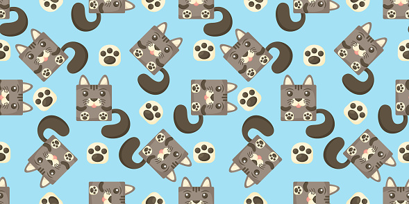Seamless vector pattern of cat. Square kittens on background. Vector illustration