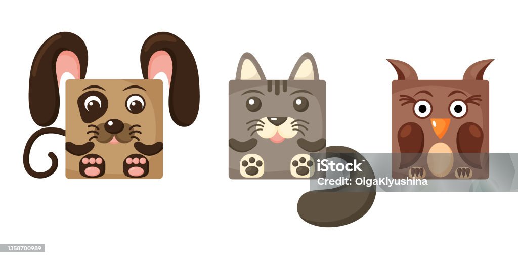 desenhos animados de rostos de animais de zoológico em estilo