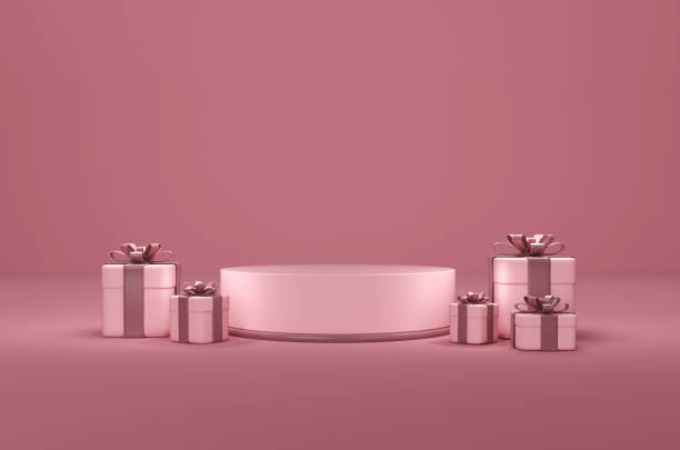 istock 3d rendering gift boxes podium pedestal on pink background for advertising product design with place for text 1358702102