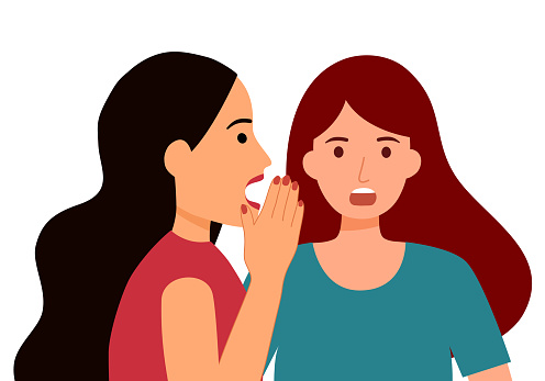 Woman friends gossip character in flat design on white background.