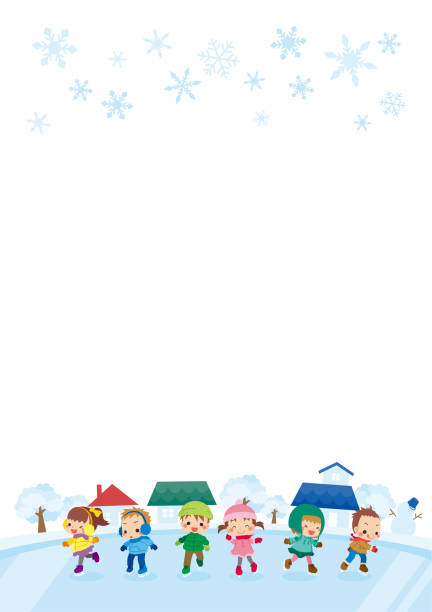 ilustrações, clipart, desenhos animados e ícones de crianças pequenas curtindo patinação no gelo - computer graphic child snowflake vector