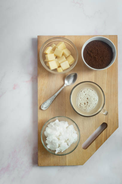 istock Bulletproof coffee: coffee whipped with cream and coconut oil. 1358706607