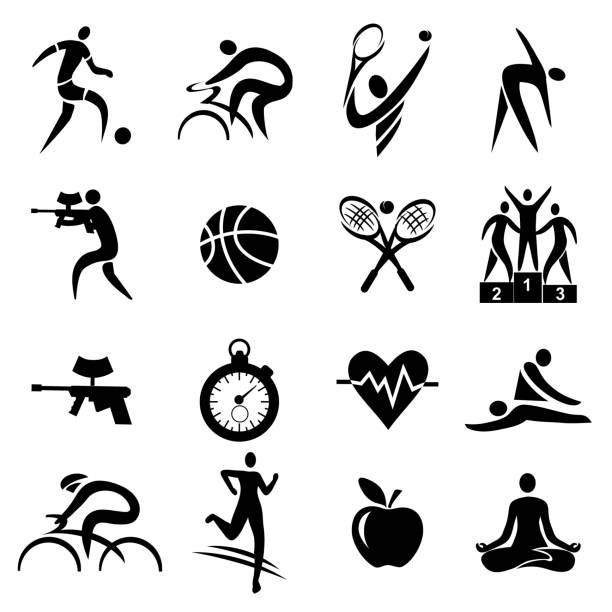 illustrations, cliparts, dessins animés et icônes de sport fitness icônes de mode de vie sain. - foot massage
