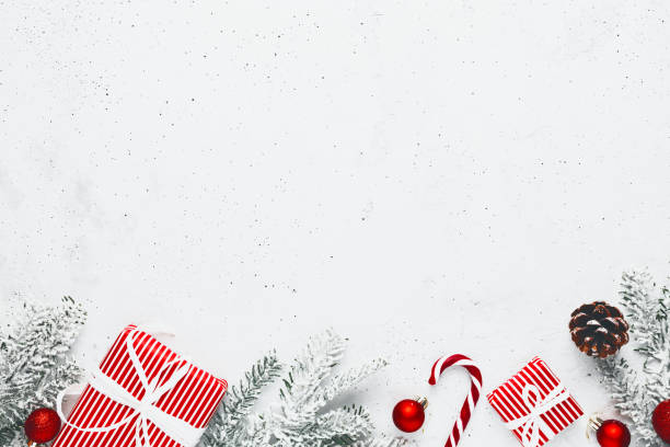 istock Christmas and New Year flat lay with two red white present gift boxes top view 1358706723