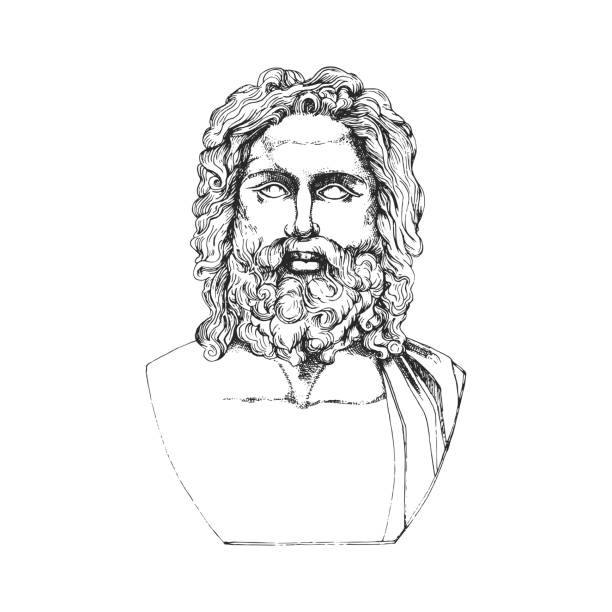 ilustrações, clipart, desenhos animados e ícones de zeus, cabeça de escultura grega, ilustração vintage em estilo de gravação. júpiter, desenho manual em vetor. - greek culture greek god statue classical greek