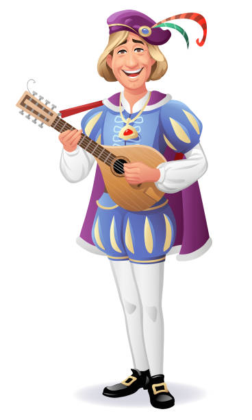 mittelalterlicher barde spielt eine laute - prince charming stock-grafiken, -clipart, -cartoons und -symbole