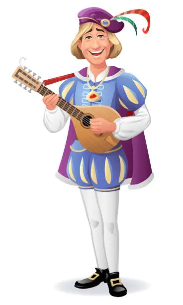 Vector illustration of Medieval Bard Playing A Lute