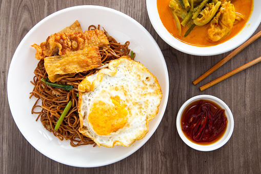 Stir-fried Chinese economic noodles. Famous food of Malaysian breakfast