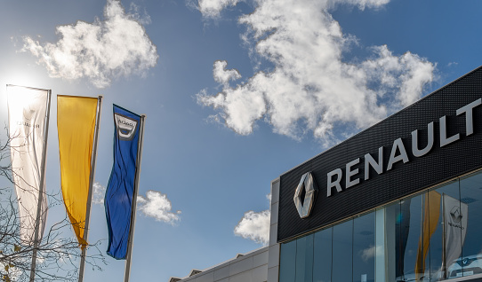 Llucmajor, Spain; december 05 2021: Close-up of a Renault dealership on a sunny day, in the Mallorcan town of Llucmajor