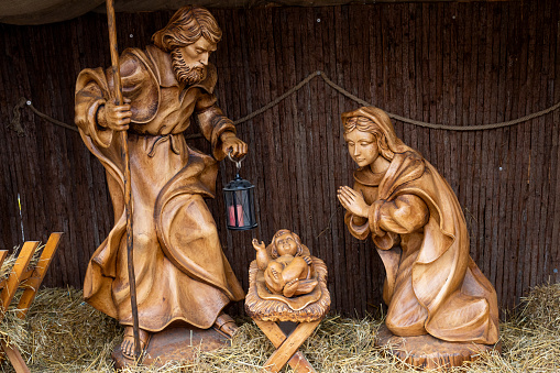 Christmas crib with Joseph , Mary and small Jesus