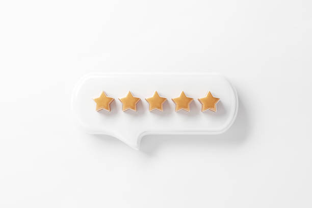 5 star in speech bubble. Quality, review, Best Excellent Services Rating for Satisfaction, concept of setting a five star goal. stock photo