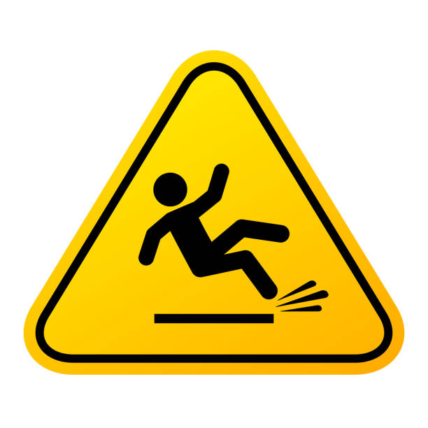 ilustraciones, imágenes clip art, dibujos animados e iconos de stock de señal de precaución de piso resbaladizo mojado, peligro de caída - slippery