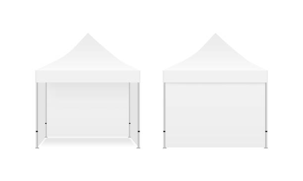 Square Canopy Tent Mockup, Front and Back View Square Canopy Tent Mockup, Front and Back View, Isolated on White Background. Vector Illustration pavilion stock illustrations