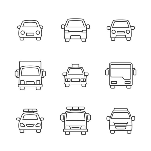 набор значков для рисования линий автомобиля - полицейская машина stock illustrations
