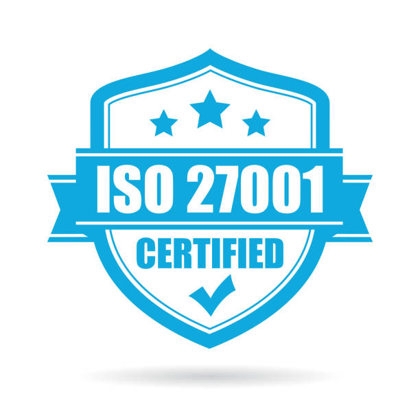 iso 27001 сертифицированный векторный значок - certificated stock illustrations