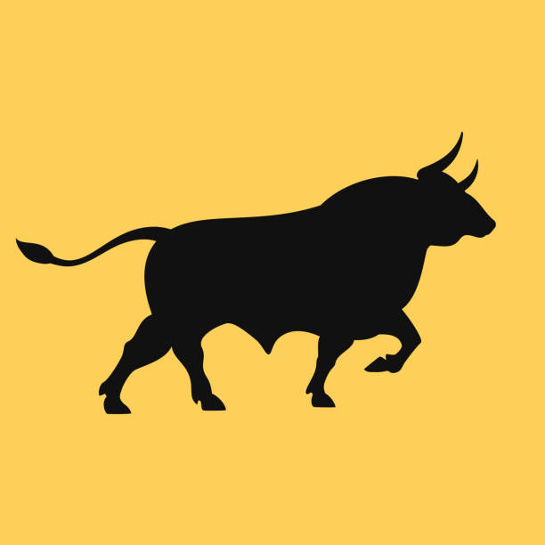 ilustraciones, imágenes clip art, dibujos animados e iconos de stock de icono vectorial de silueta de toro - taurus