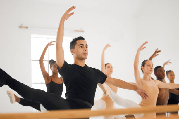 istock Shot of a group of ballet dancers practicing a routine in a dance studio 1358722692