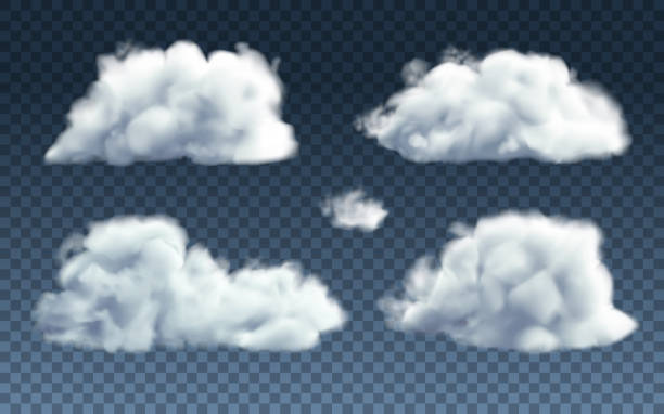 Realistic clouds set Realistic clouds set isolated on transparent background. Vector fluffy smoke collection in a blue sky. cotton cloud stock illustrations