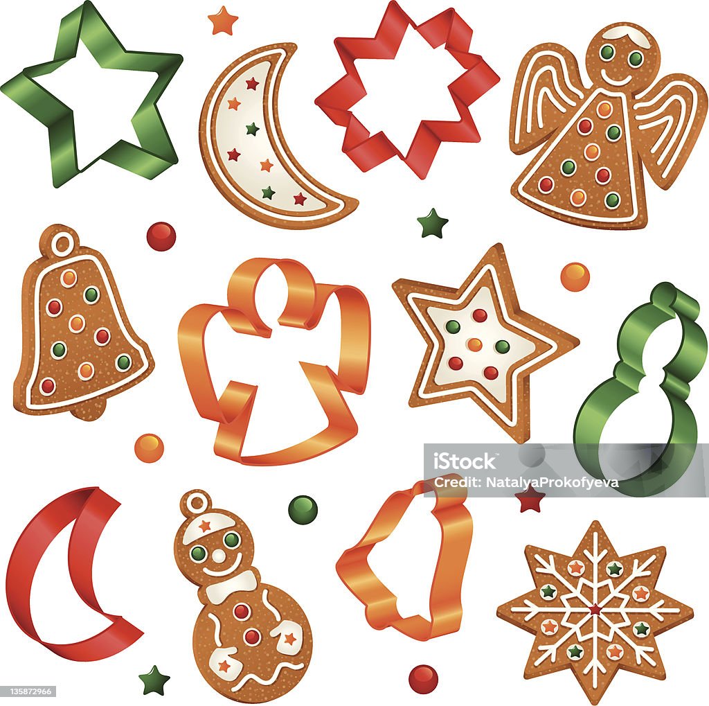 Navidad las galletas con pedacitos de chocolate y alicates de corte - arte vectorial de Cortador de masa libre de derechos