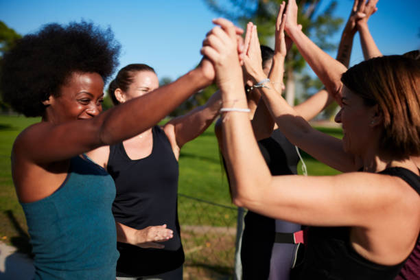 istock A group of friends is practicing sport together. 1358729677