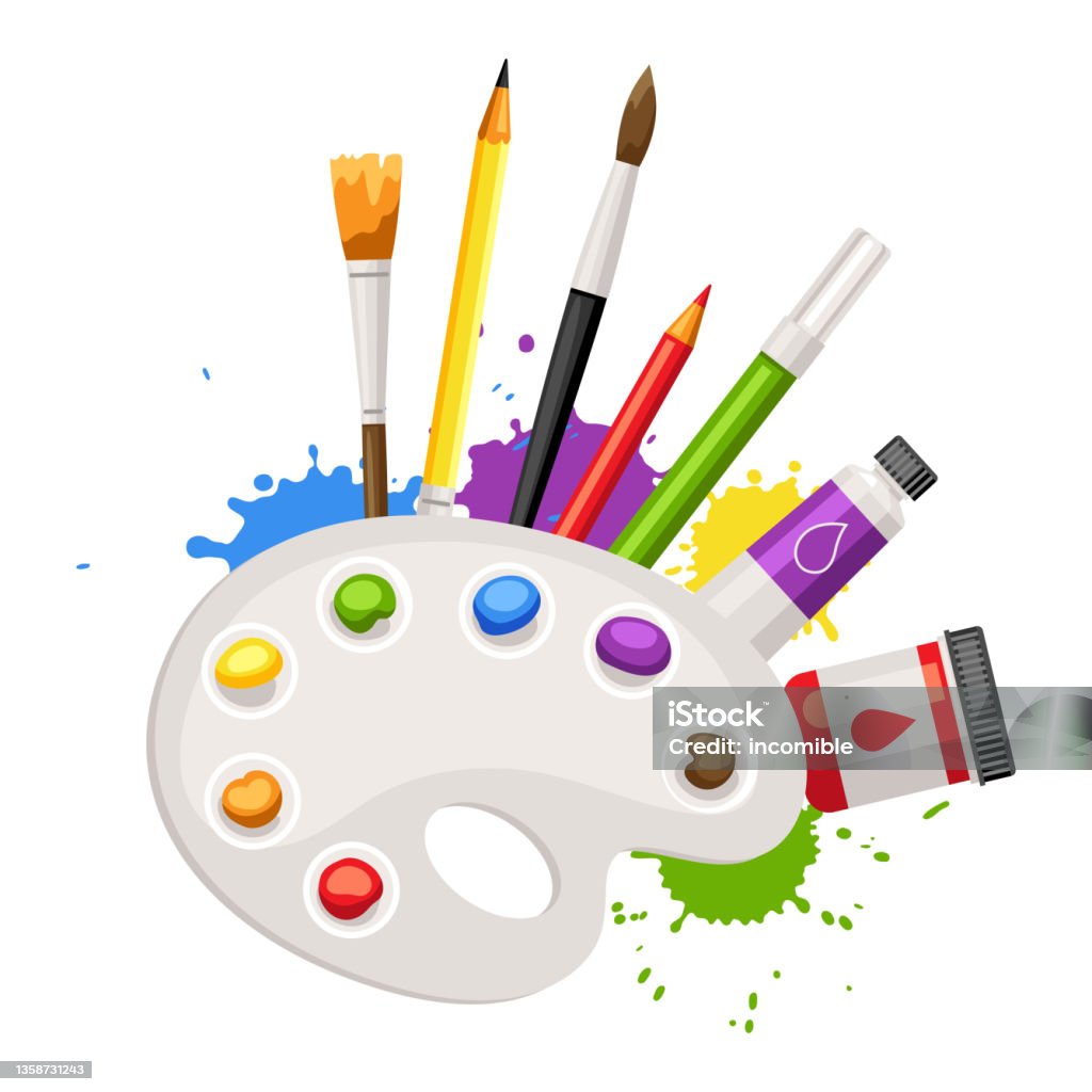Background With Painter Tools And Materials Art Supplies For Creativity  Stock Illustration - Download Image Now - iStock