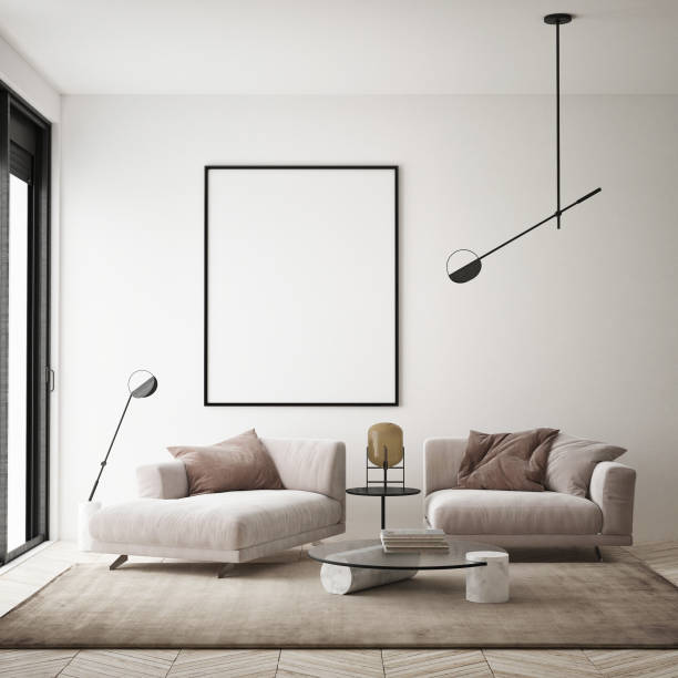 istock mock up poster frame in modern interior background, living room, Scandinavian style, 3D render, 3D illustration 1358731559