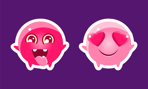 istock Round Pink Emoji Character Smiling and Feeling Love Emotion Vector Set 1358735582