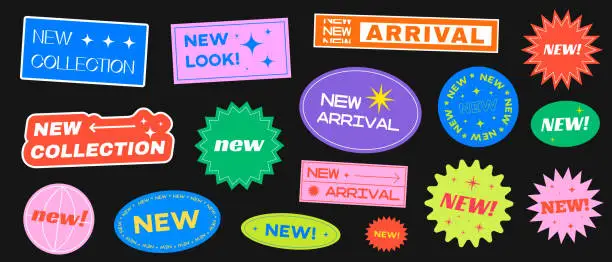 Vector illustration of Trendy Promotion Stickers Set. Cool New Arrival, Lool, Collection Badges Vector Design.