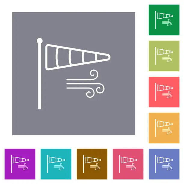 Vector illustration of Windsock indicator with wind outline square flat icons