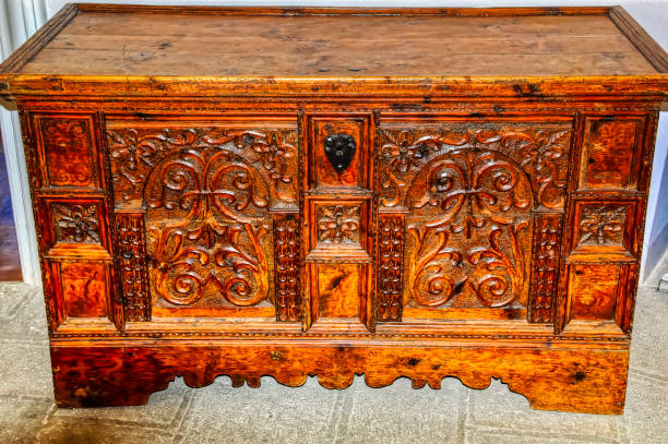 istock Old wooden chest with traditional decoration. 1358737577