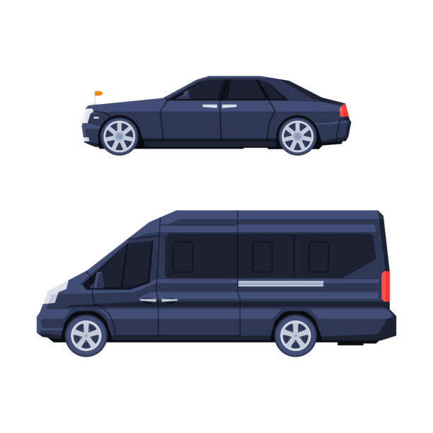 istock Presidential Motorcade and Government Motor Vehicle Side View Vector Set 1358737887