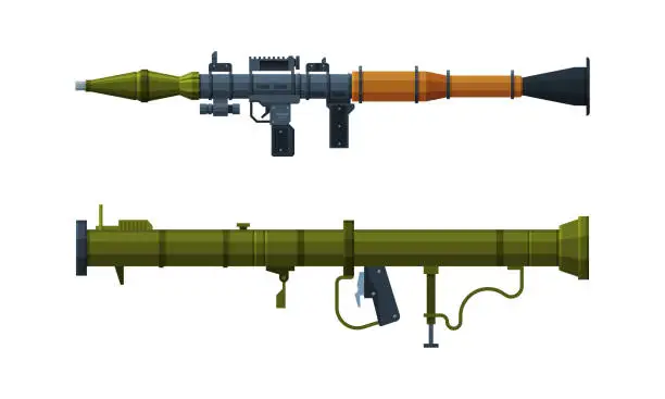 Vector illustration of Bazooka as Portable Anti-tank Rocket Launcher Weapon Vector Set