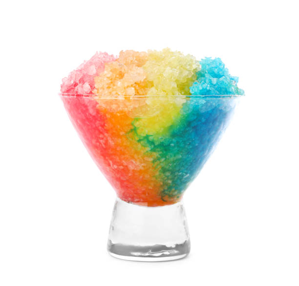 istock Rainbow shaving ice in glass dessert bowl isolated on white 1358740111
