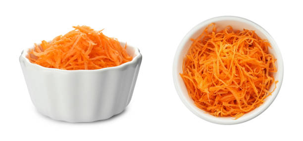 istock Bowls with grated carrot on white background, banner design 1358740162