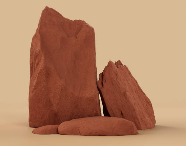 istock Brown color rocks in a flat color background, for product displays with copy space, 3d Rendering 1358740264