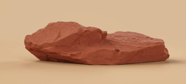 istock Brown color rocks in a flat color background, for product displays with copy space, 3d Rendering 1358740289